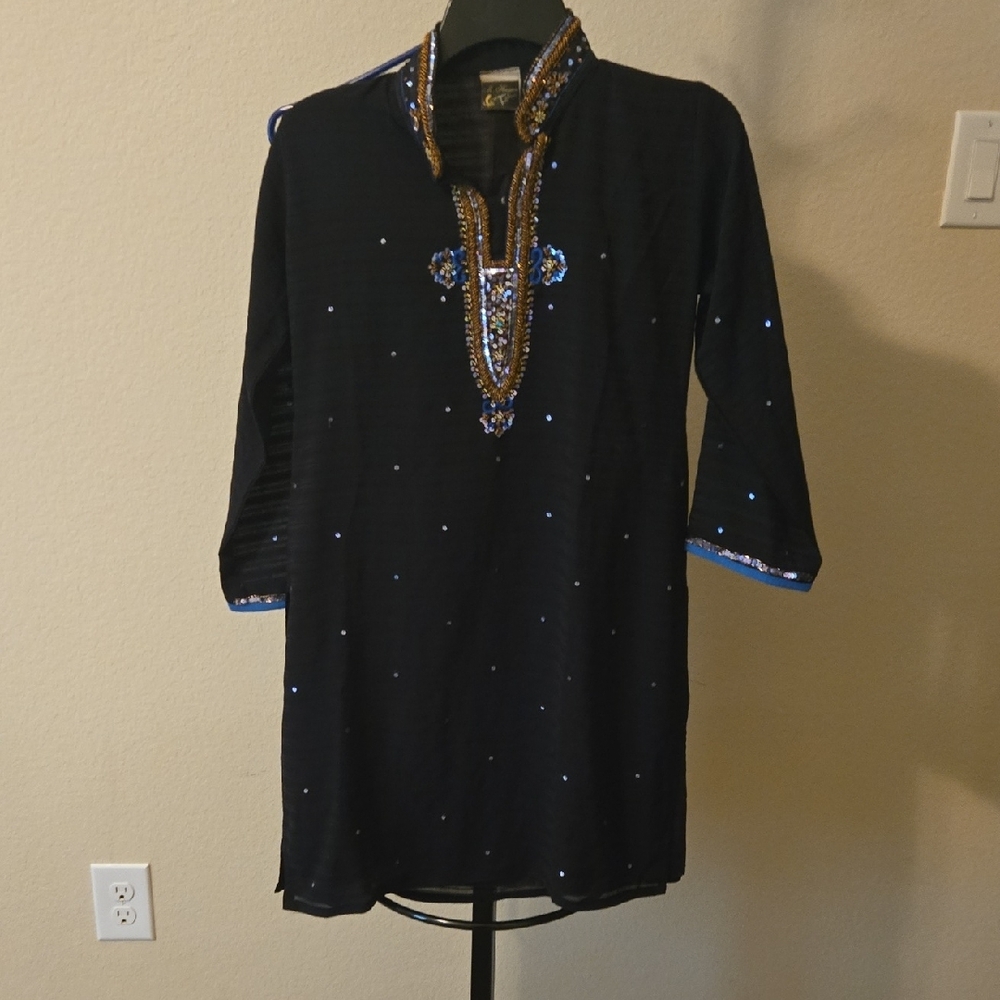 Black Sequin Embellished Dress with Plunge Neckline